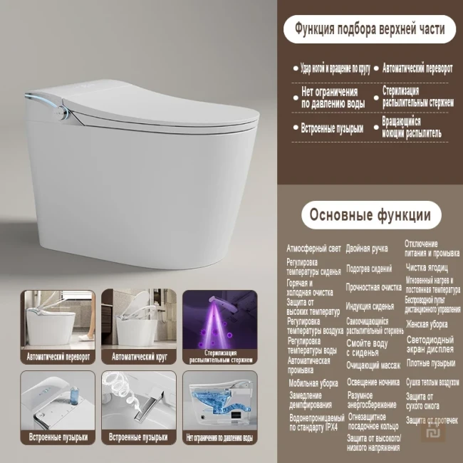 Унитаз умный MEISHIDA-999B, 68.5см, автомат, бачок, пена