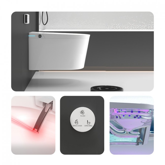 Унитаз умный настенный MEISHIDA-953F, 59см, автомат, пена, 2 пульта, русский голос