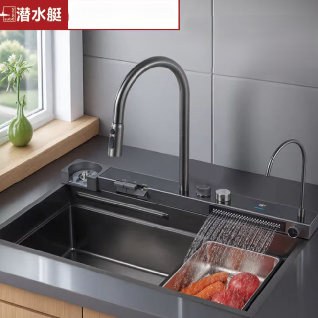 Кухонная мойка Submarine (SGP7647S), 76мм, краны латунь, оригинал